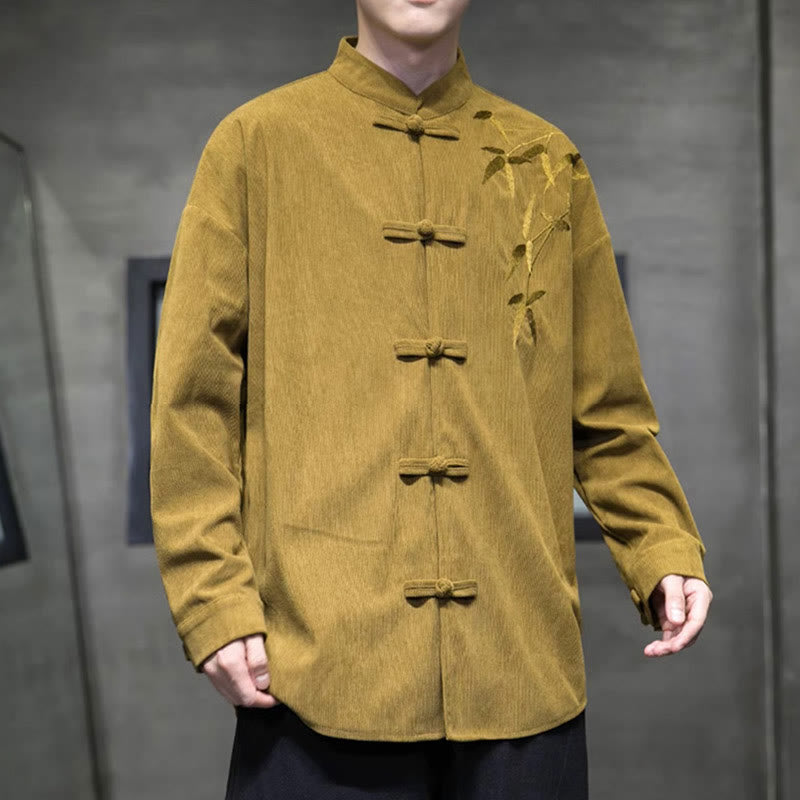 Buddha Stones Frühling Chinesische bestickte Bambus Herren Froschknopf Langarm Baumwollcord Jacke - image 14