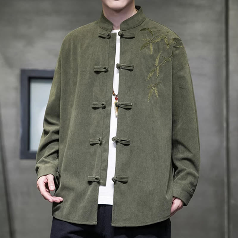 Buddha Stones Frühling Chinesische bestickte Bambus Herren Froschknopf Langarm Baumwollcord Jacke - image 3