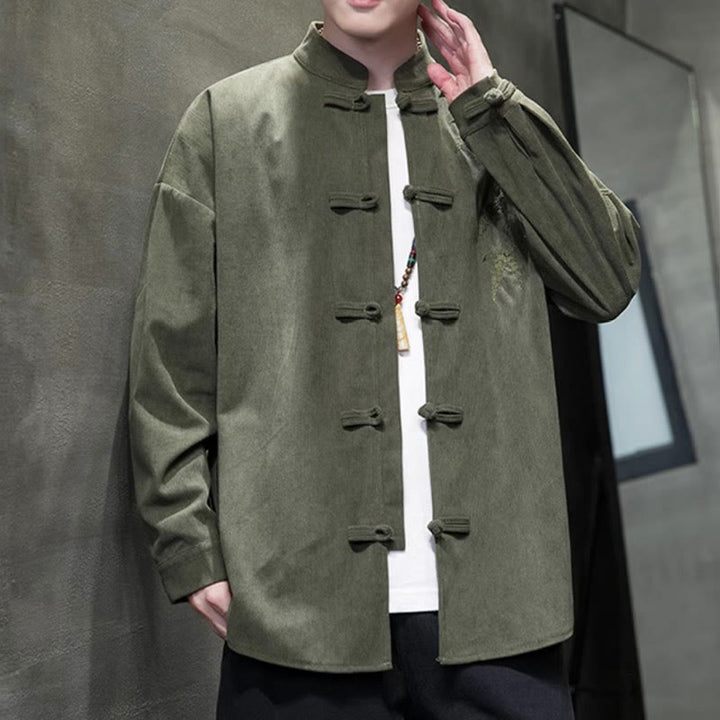 Buddha Stones Frühling Chinesische bestickte Bambus Herren Froschknopf Langarm Baumwollcord Jacke - image 6