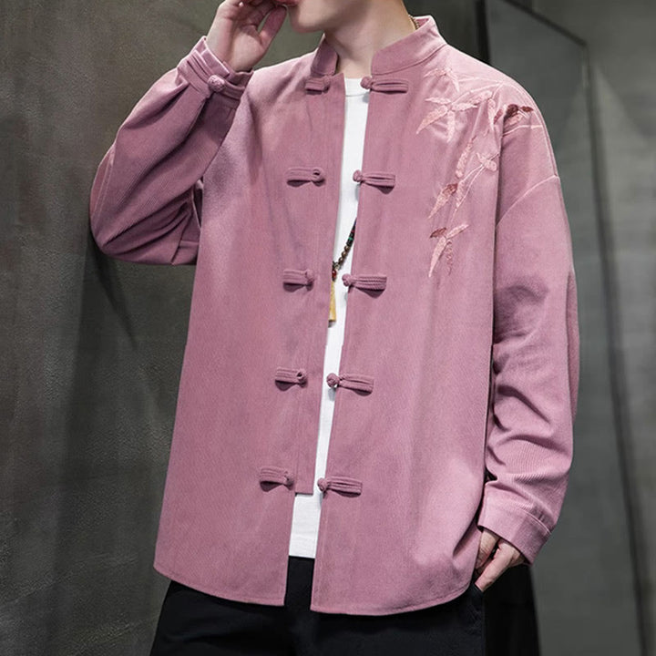 Buddha Stones Frühling Chinesische bestickte Bambus Herren Froschknopf Langarm Baumwollcord Jacke - image 26