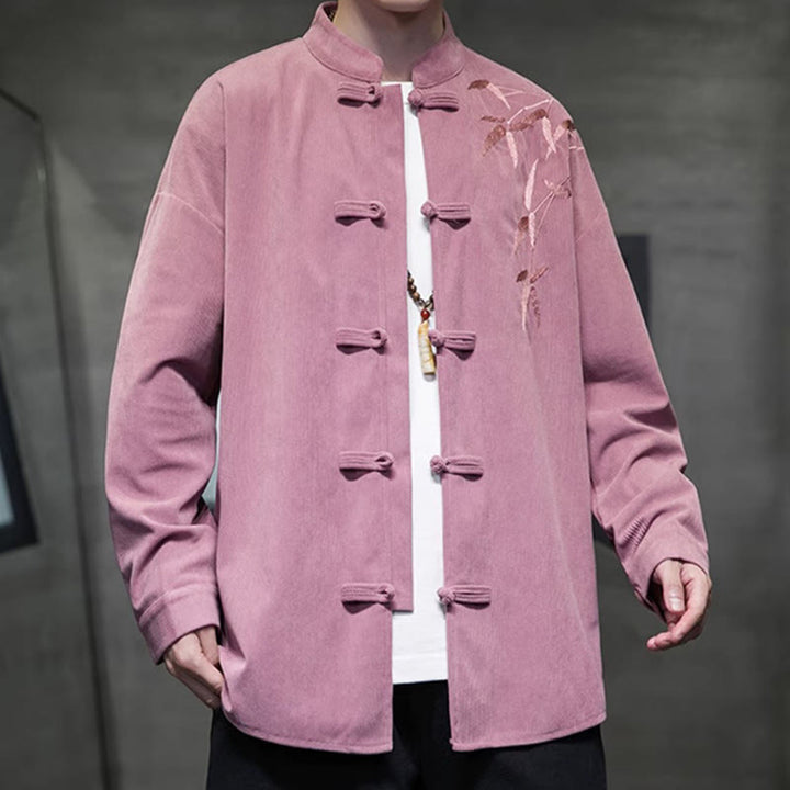 Buddha Stones Frühling Chinesische bestickte Bambus Herren Froschknopf Langarm Baumwollcord Jacke - image 20