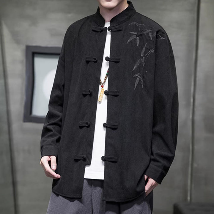 Buddha Stones Frühling Chinesische bestickte Bambus Herren Froschknopf Langarm Baumwollcord Jacke - image 29