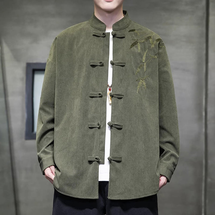 Buddha Stones Frühling Chinesische bestickte Bambus Herren Froschknopf Langarm Baumwollcord Jacke - Olivgrün - US/ UK/AU48, EU58 (5XL) - image 0