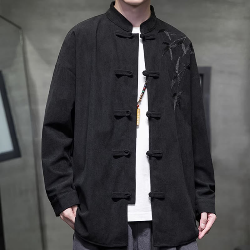 Buddha Stones Frühling Chinesische bestickte Bambus Herren Froschknopf Langarm Baumwollcord Jacke - image 32