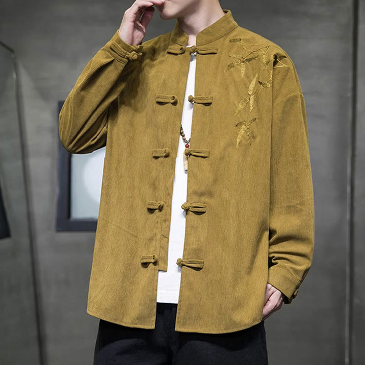 Buddha Stones Frühling Chinesische bestickte Bambus Herren Froschknopf Langarm Baumwollcord Jacke - image 8