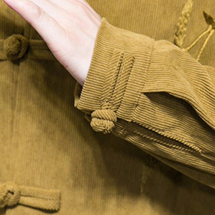 Buddha Stones Frühling Chinesische bestickte Bambus Herren Froschknopf Langarm Baumwollcord Jacke - image 17