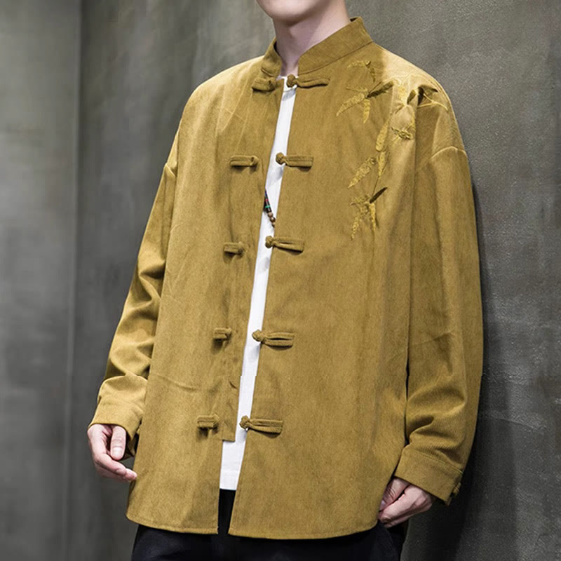 Buddha Stones Frühling Chinesische bestickte Bambus Herren Froschknopf Langarm Baumwollcord Jacke - image 13