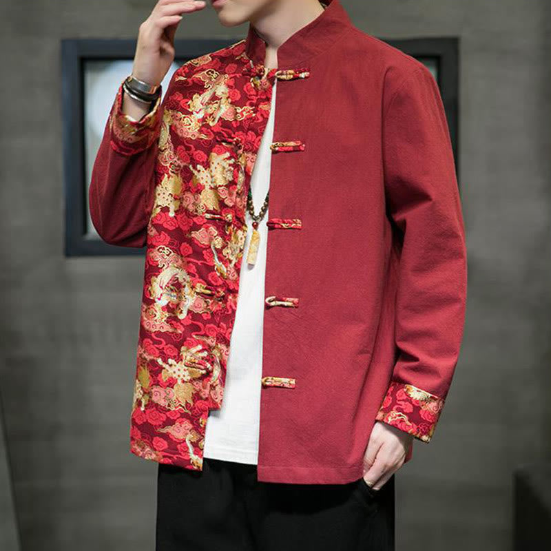 Herren-Baumwolljacke mit Buddha Stones -Print, kontrastfarbenem Drachenmuster, Froschknopfleiste und langen Ärmeln - image 4