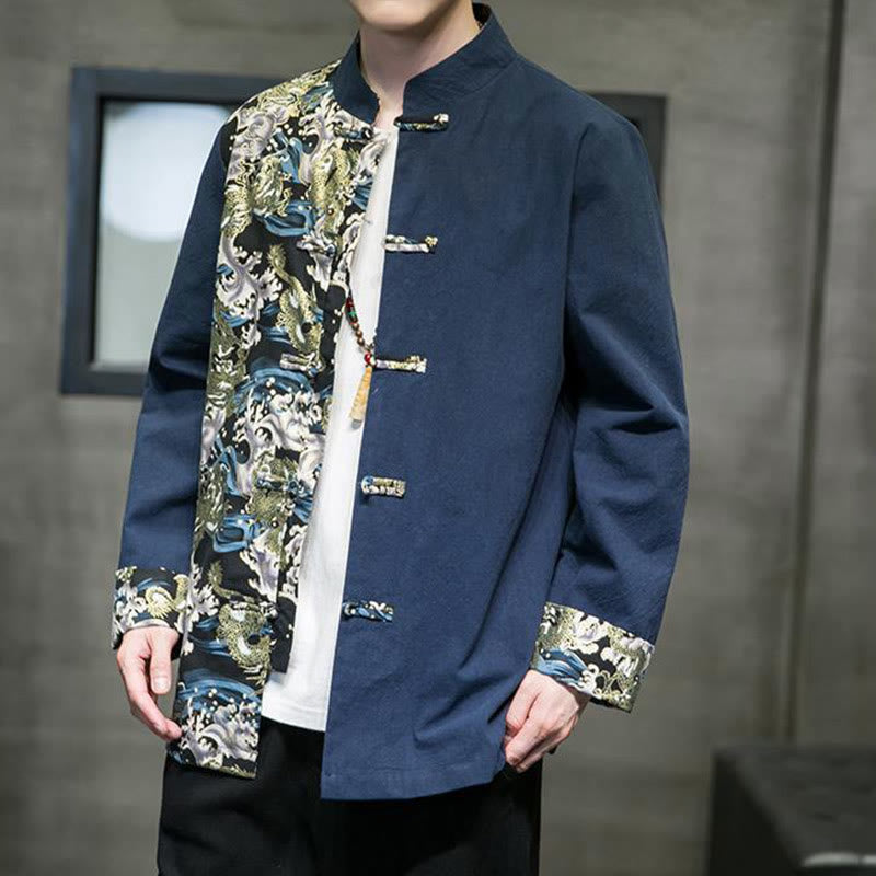 Herren-Baumwolljacke mit Buddha Stones -Print, kontrastfarbenem Drachenmuster, Froschknopfleiste und langen Ärmeln - image 22