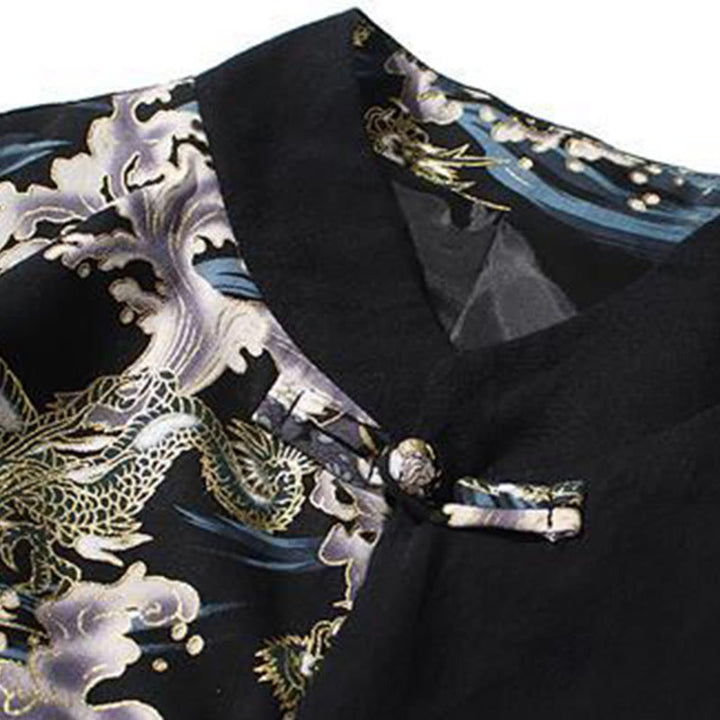 Herren-Baumwolljacke mit Buddha Stones -Print, kontrastfarbenem Drachenmuster, Froschknopfleiste und langen Ärmeln - image 17