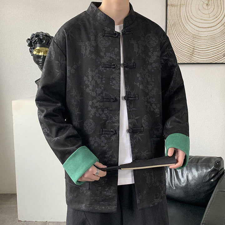 Buddha Stones Herbst Jacquard Bambus Froschknopf Langarm Herren Baumwolljacke mit Taschen - image 7