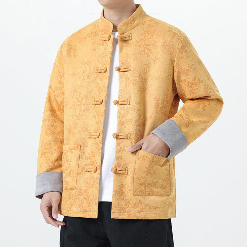 Buddha Stones Herbst Jacquard Bambus Froschknopf Langarm Herren Baumwolljacke mit Taschen - image 3