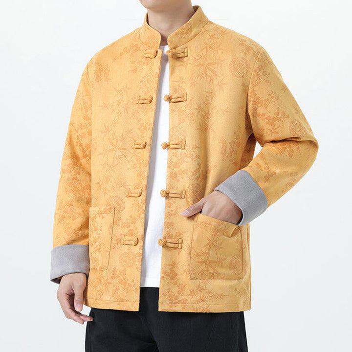 Buddha Stones Herbst Jacquard Bambus Froschknopf Langarm Herren Baumwolljacke mit Taschen - image 3