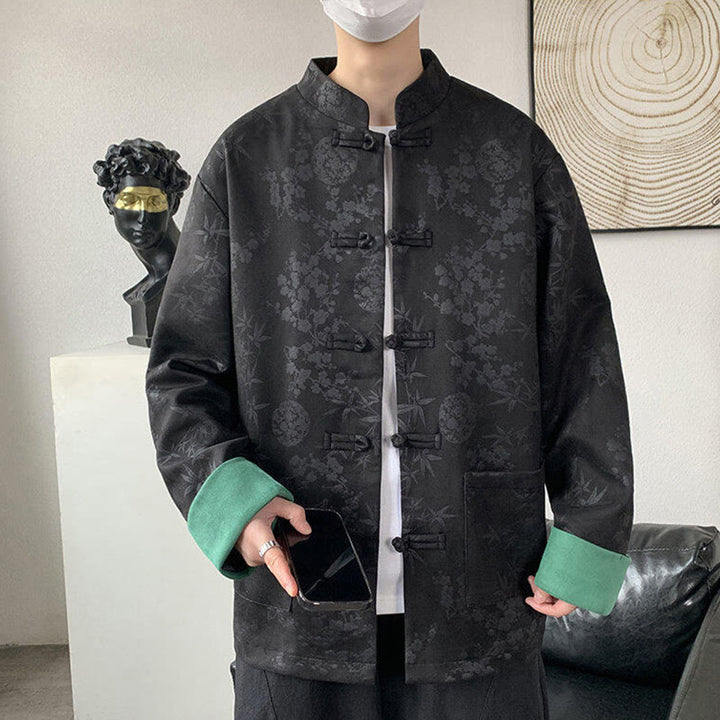 Buddha Stones Herbst Jacquard Bambus Froschknopf Langarm Herren Baumwolljacke mit Taschen - image 6
