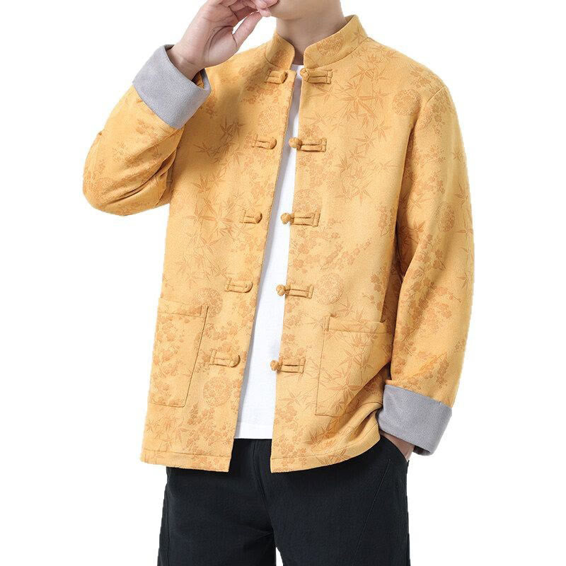 Buddha Stones Herbst Jacquard Bambus Froschknopf Langarm Herren Baumwolljacke mit Taschen - image 4