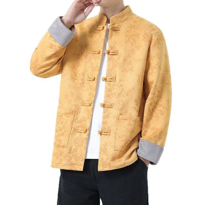 Buddha Stones Herbst Jacquard Bambus Froschknopf Langarm Herren Baumwolljacke mit Taschen - image 4