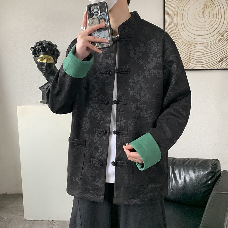 Buddha Stones Herbst Jacquard Bambus Froschknopf Langarm Herren Baumwolljacke mit Taschen - Schwarz - US/ UK/AU46, EU56 (5XL) - image 5