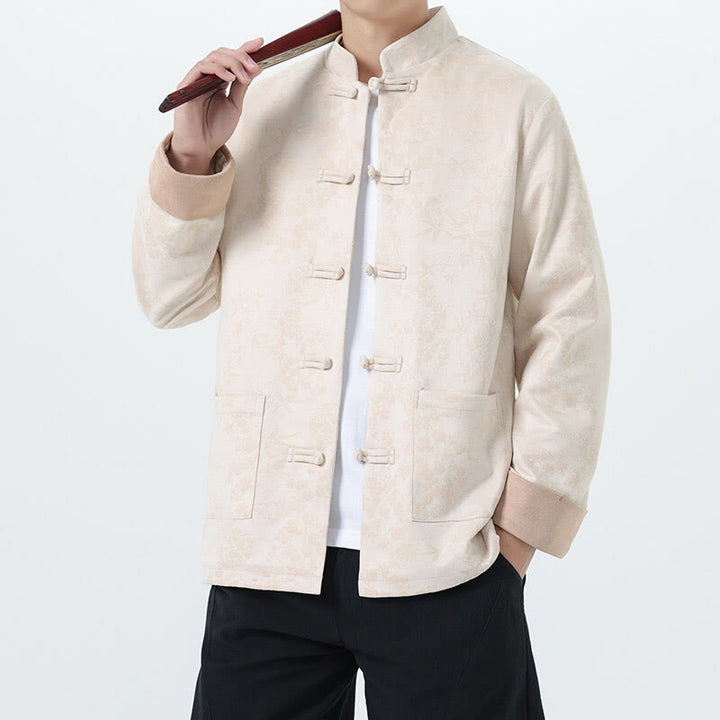 Buddha Stones Herbst Jacquard Bambus Froschknopf Langarm Herren Baumwolljacke mit Taschen - OldLace - US/ UK/AU46, EU56 (5XL) - image 18