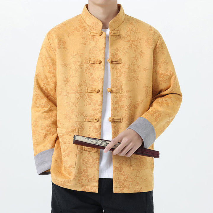 Buddha Stones Herbst Jacquard Bambus Froschknopf Langarm Herren Baumwolljacke mit Taschen - image 2