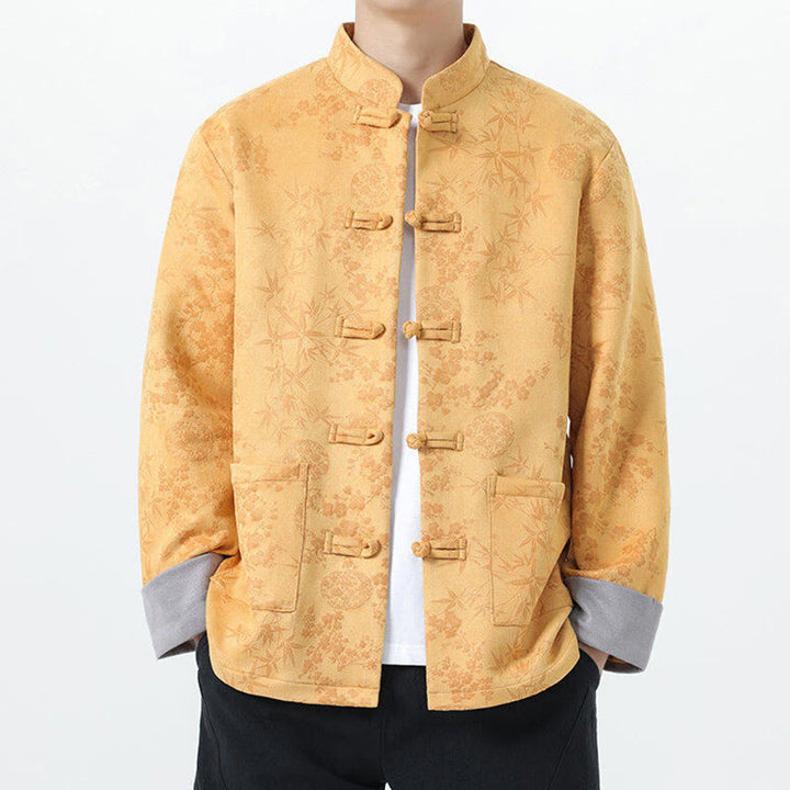 Buddha Stones Herbst Jacquard Bambus Froschknopf Langarm Herren Baumwolljacke mit Taschen - image 0