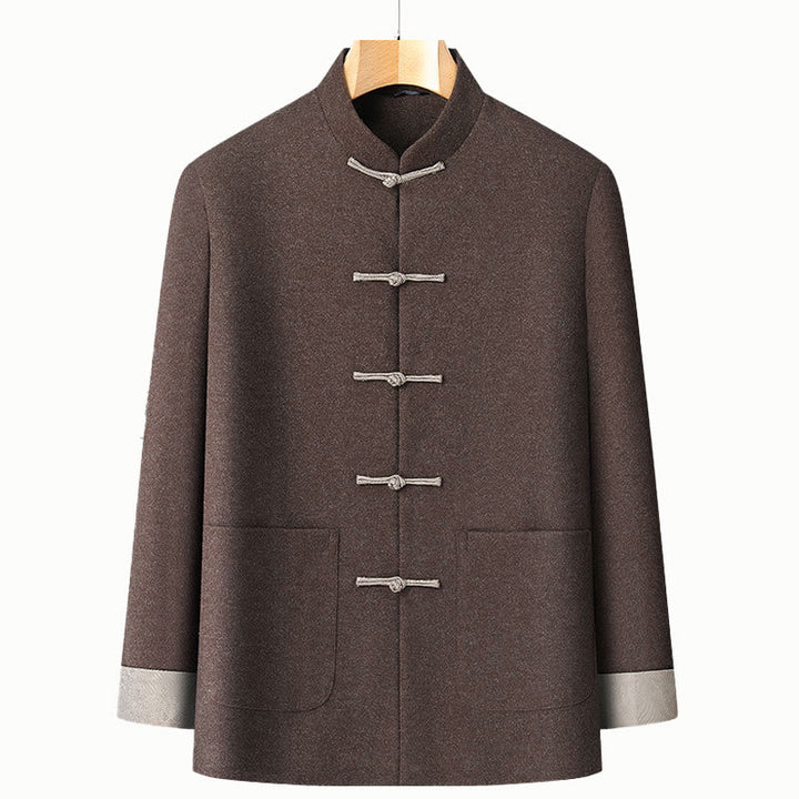 Buddha Stones Herren Herbst Einfarbig Froschknopf Langarm Baumwoll-Tang-Anzugjacke mit Taschen - Sienna - US/ UK/AU42, EU52 (3XL) - image 2