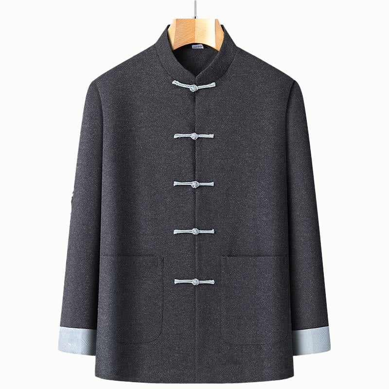 Buddha Stones Herren Herbst Einfarbig Froschknopf Langarm Baumwoll-Tang-Anzugjacke mit Taschen - DimGray - US/ UK/AU42, EU52 (3XL) - image 0