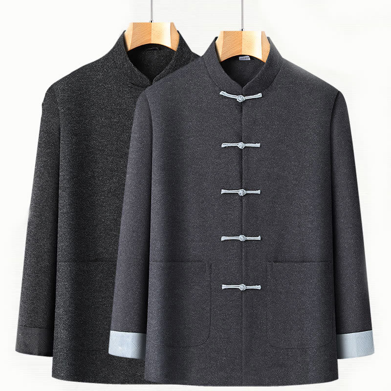 Buddha Stones Herren Herbst Einfarbig Froschknopf Langarm Baumwoll-Tang-Anzugjacke mit Taschen - image 3