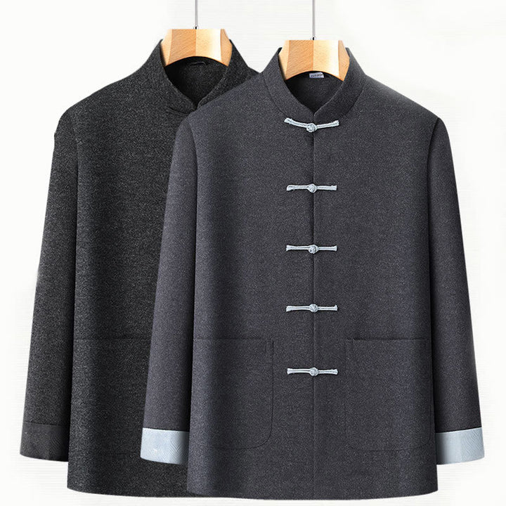 Buddha Stones Herren Herbst Einfarbig Froschknopf Langarm Baumwoll-Tang-Anzugjacke mit Taschen - image 3