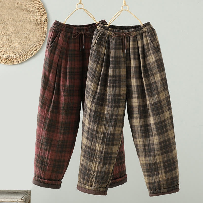 Buddha Stones, mehrfarbig kariertes Baumwoll-Thermo-Haremshose für Damen mit Taschen - image 15