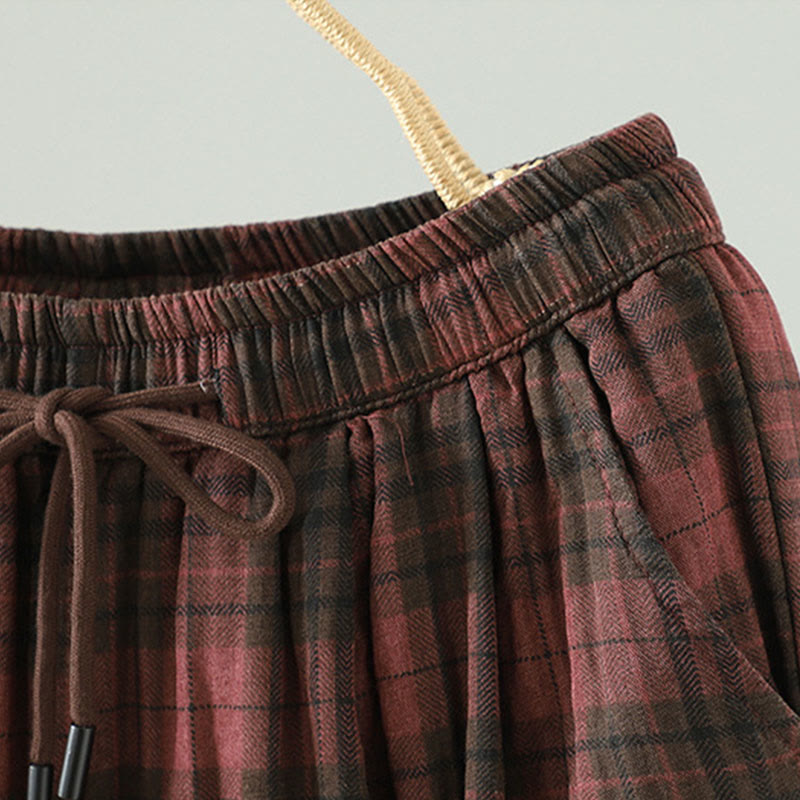 Buddha Stones, mehrfarbig kariertes Baumwoll-Thermo-Haremshose für Damen mit Taschen - image 12