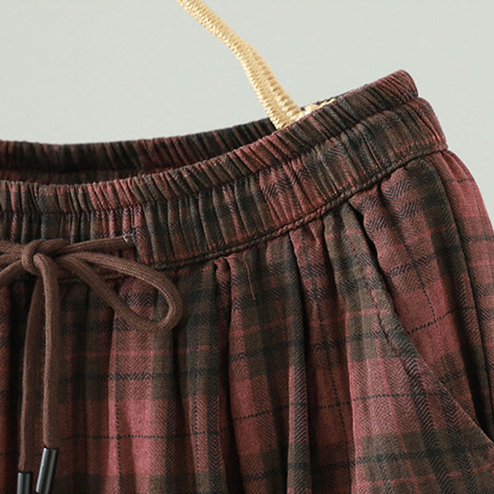 Buddha Stones, mehrfarbig kariertes Baumwoll-Thermo-Haremshose für Damen mit Taschen - image 12