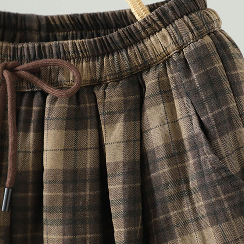 Buddha Stones, mehrfarbig kariertes Baumwoll-Thermo-Haremshose für Damen mit Taschen - image 4