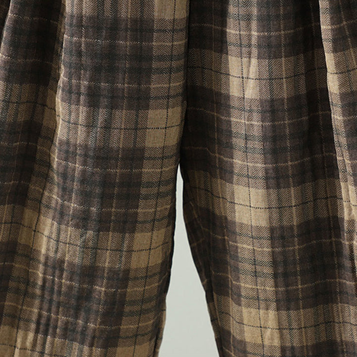 Buddha Stones, mehrfarbig kariertes Baumwoll-Thermo-Haremshose für Damen mit Taschen - image 6