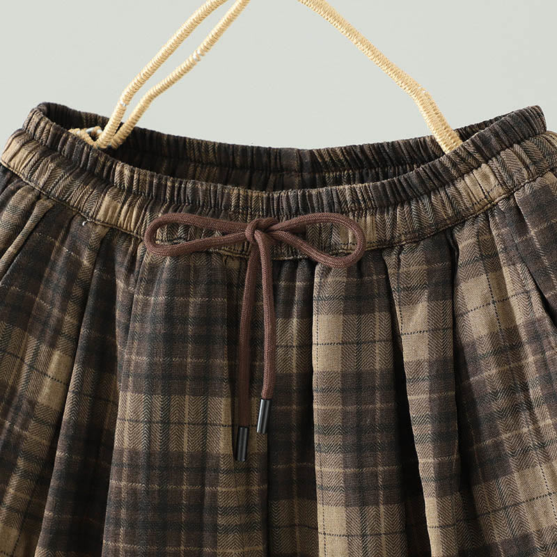 Buddha Stones, mehrfarbig kariertes Baumwoll-Thermo-Haremshose für Damen mit Taschen - image 3