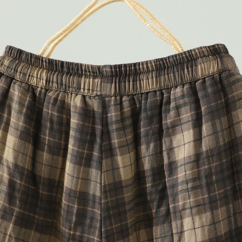 Buddha Stones, mehrfarbig kariertes Baumwoll-Thermo-Haremshose für Damen mit Taschen - image 5