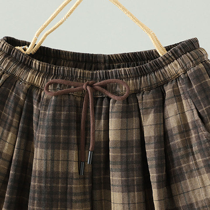 Buddha Stones, mehrfarbig kariertes Baumwoll-Thermo-Haremshose für Damen mit Taschen - image 2