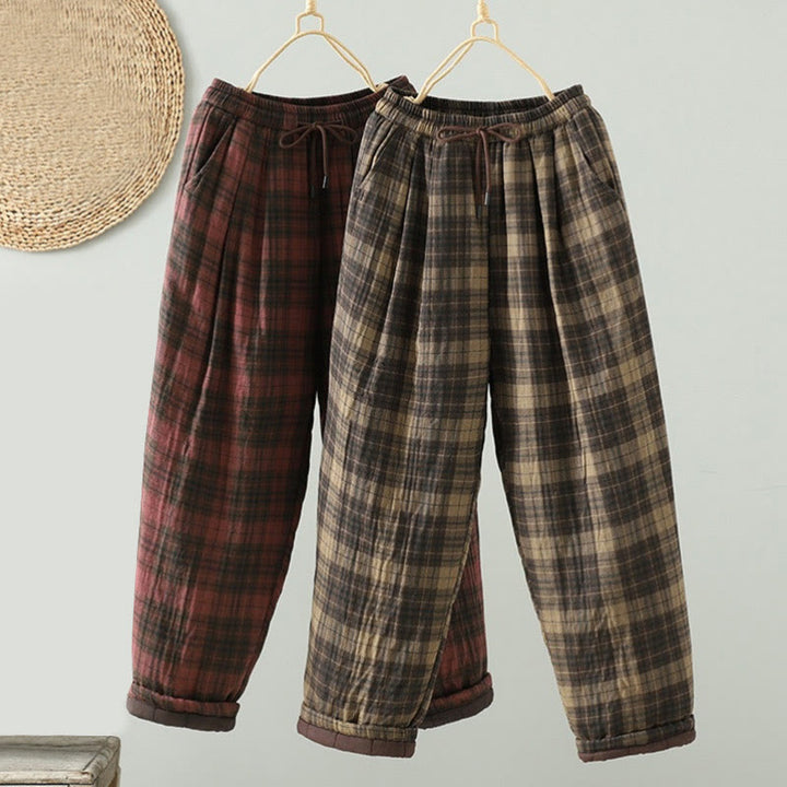 Buddha Stones, mehrfarbig kariertes Baumwoll-Thermo-Haremshose für Damen mit Taschen - image 15