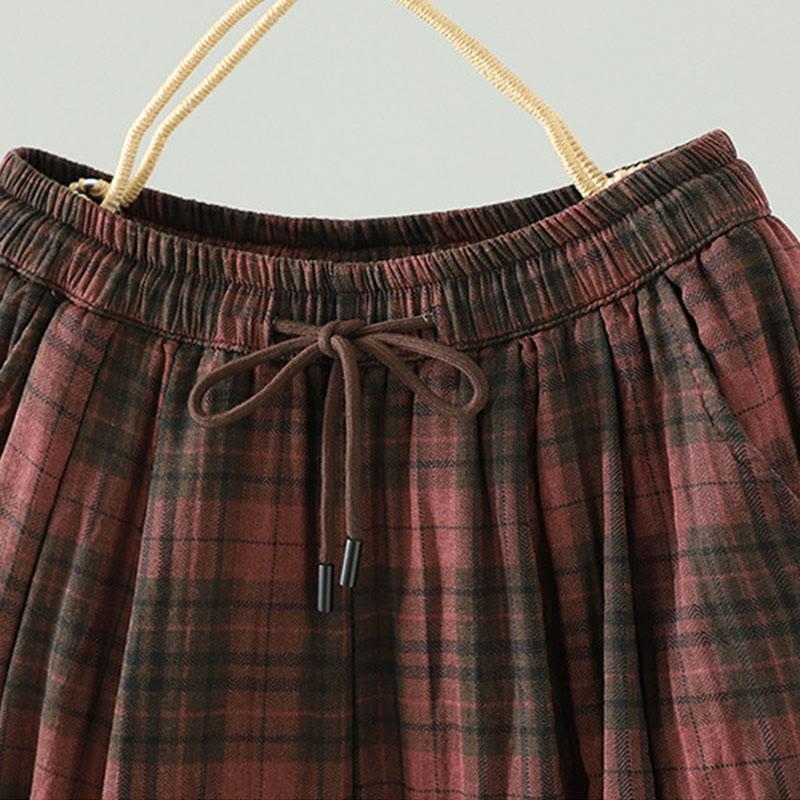 Buddha Stones, mehrfarbig kariertes Baumwoll-Thermo-Haremshose für Damen mit Taschen - image 11