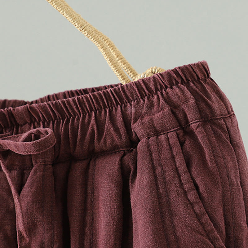 Buddha Stones Damen-Haremshose aus Baumwolle mit elastischem Bund und Taschen, schlichtes Design mit Kordelzug - image 10