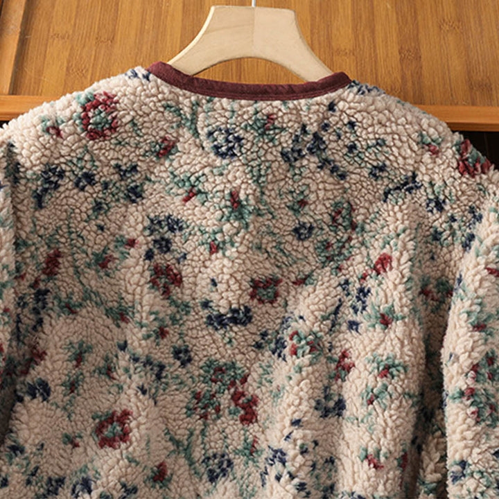 Buddha Stones Damen-Baumwoll-Thermojacke mit Blumenmuster, Knöpfen, langen Ärmeln und Taschen - image 4