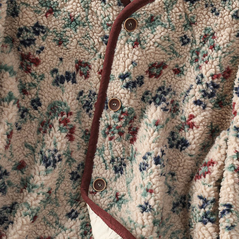 Buddha Stones Damen-Baumwoll-Thermojacke mit Blumenmuster, Knöpfen, langen Ärmeln und Taschen - image 6