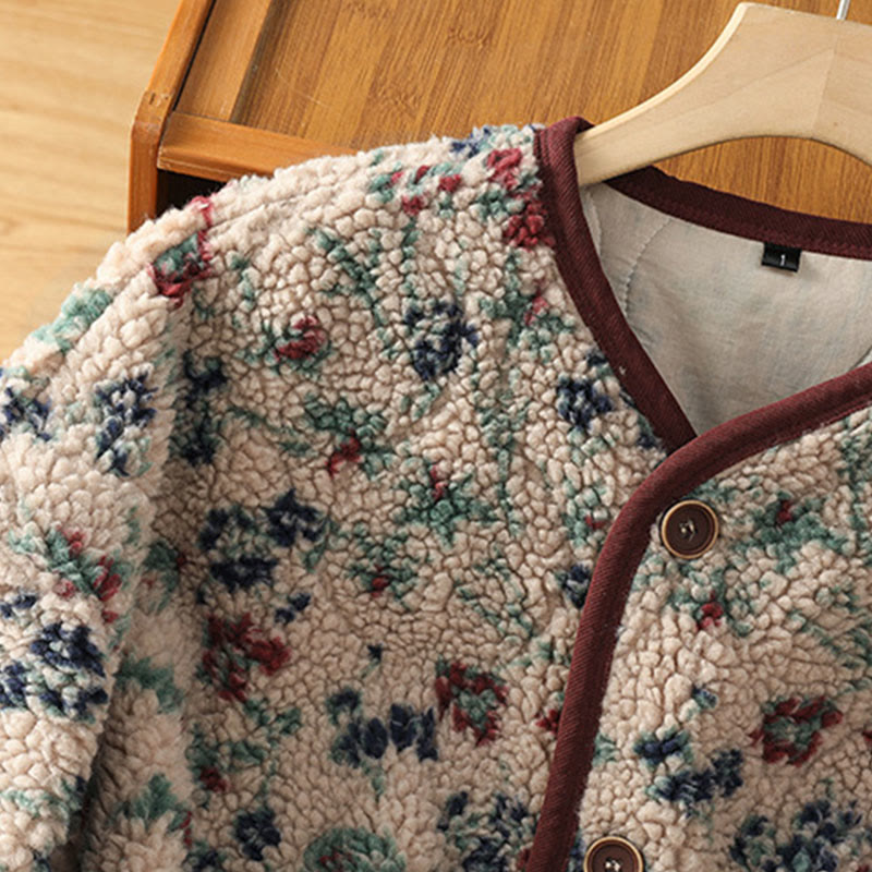 Buddha Stones Damen-Baumwoll-Thermojacke mit Blumenmuster, Knöpfen, langen Ärmeln und Taschen - image 5