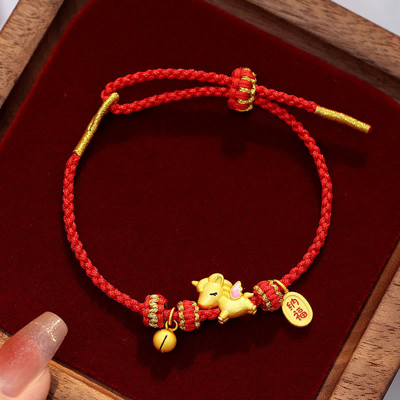 Buddha Stones, 925er Sterlingsilber, Jahr des Pferdes, Glücksarmband mit roter Schnur - Modell A (Handgelenkumfang: 16-20 cm) - image 0