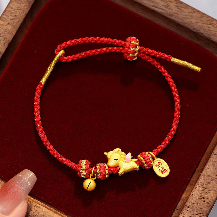 Buddha Stones, 925er Sterlingsilber, Jahr des Pferdes, Glücksarmband mit roter Schnur - Modell A (Handgelenkumfang: 16-20 cm) - image 0