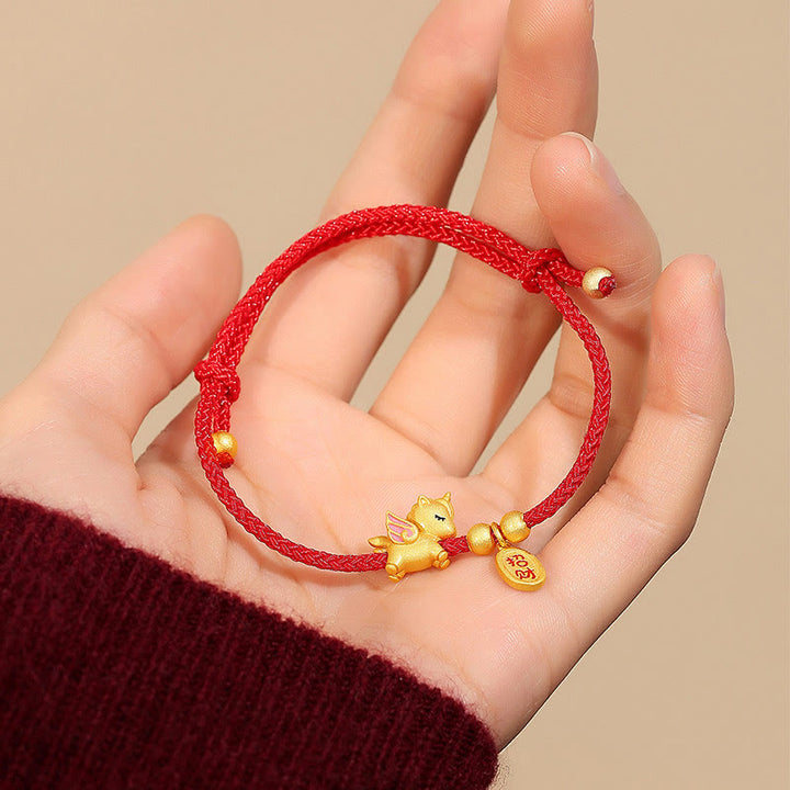 Buddha Stones, 925er Sterlingsilber, Jahr des Pferdes, Glücksarmband mit roter Schnur - Modell B (Handgelenkumfang: 16-20 cm) - image 7
