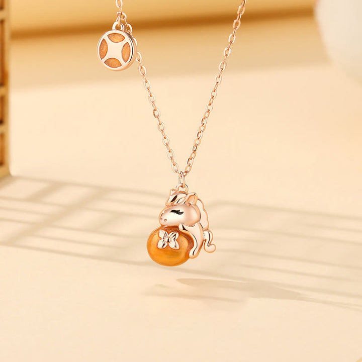 Buddha Stones , 925er Sterlingsilber, Jahr des Pferdes, Münzdesign, Segens-Halskette mit Anhänger - image 0