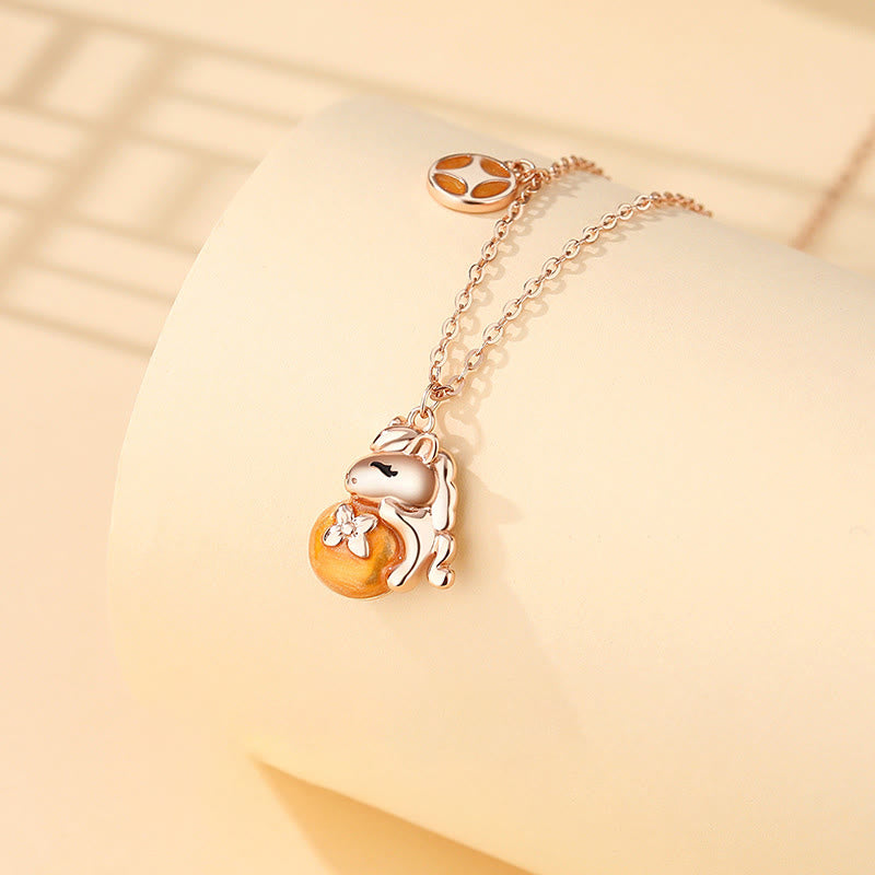 Buddha Stones , 925er Sterlingsilber, Jahr des Pferdes, Münzdesign, Segens-Halskette mit Anhänger - Pferdehalskette - image 1