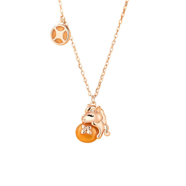 Buddha Stones , 925er Sterlingsilber, Jahr des Pferdes, Münzdesign, Segens-Halskette mit Anhänger - image 2