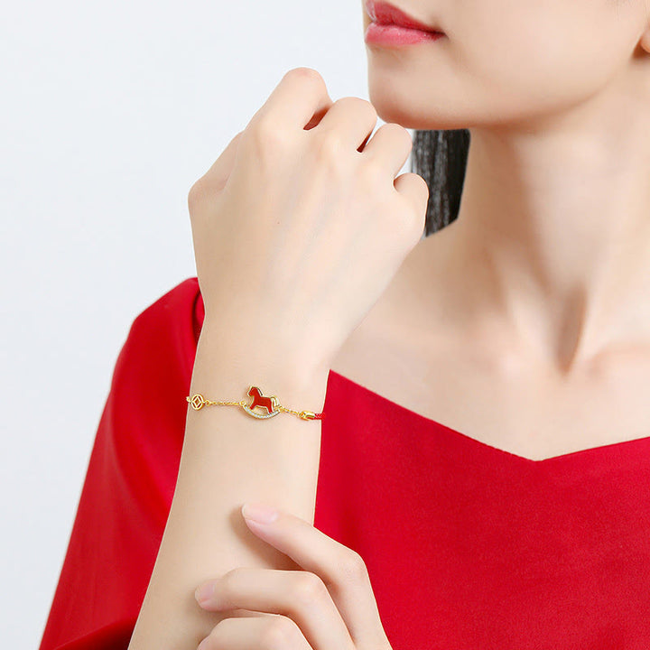 Buddha Stones Armband aus 925er Sterlingsilber mit Anhänger „Jahr des Pferdes“ und rotem Achat - image 11