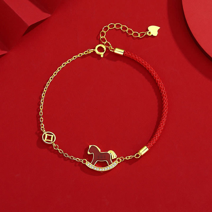 Buddha Stones Armband aus 925er Sterlingsilber mit Anhänger „Jahr des Pferdes“ und rotem Achat - image 8